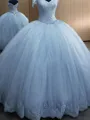 Ball Gown Off-the-Shoulder Floor-Length Tulle Prom Dress With Appliques Lace