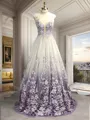 A-Line/Princess V-neck Tulle Applique Sleeveless Floor-Length Porm Dress