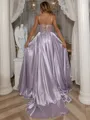 A-Line/Princess Ruffles Silk Like Satin Spaghetti Straps Sweep Train Porm Dress
