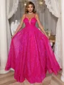 A-Line/Princess V-neck Spaghetti Straps Floor-Length Prom Porm Dress