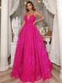 A-Line/Princess V-neck Spaghetti Straps Floor-Length Prom Porm Dress