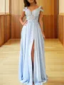 A-Line/Princess Off-the-Shoulder Floor-Length Chiffon Prom Dress With Leg Slit