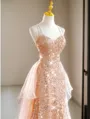 A-line V-neck Sweep Train Prom Dress