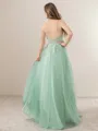 A-line V-neck Appliques Lace Floor-Length Tulle Porm Dress