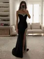 Sheath Sweetheart Rhinestone Sweep Train Silk Like Satin Porm Dress