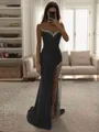 Sheath Sweetheart Rhinestone Sweep Train Silk Like Satin Porm Dress