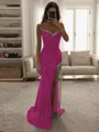 Sheath Sweetheart Rhinestone Sweep Train Silk Like Satin Porm Dress