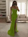 Sheath Sweetheart Rhinestone Sweep Train Silk Like Satin Porm Dress