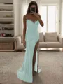 Sheath Sweetheart Rhinestone Sweep Train Silk Like Satin Porm Dress