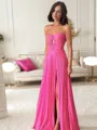 A-Line/Princess Sweetheart Sweep Train Silk Like Satin Porm Dress with Leg Slit