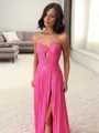 A-Line/Princess Sweetheart Sweep Train Silk Like Satin Porm Dress with Leg Slit