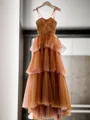 A-Line/Princess Sweetheart Sweep Train Tulle Porm Dress