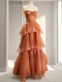 A-Line/Princess Sweetheart Sweep Train Tulle Porm Dress