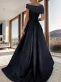 A-Line/Princess Off-the-Shoulder Floor-Length Satin Porm Dress with Leg Slit