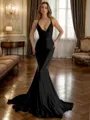 Trumpet/Mermaid V-neck Sweep Train Silk Like Satin Porm Dress with