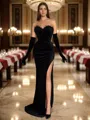 A-Line/Princess Sweetheart Sweep Train Velvet Porm Dress with Leg Slit
