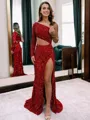 Trumpet/Mermaid Velvet Sequins One-Shoulder Long Sleeve Sweep Train Porm Dress