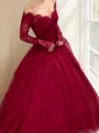 Ball Gown V-neck Floor-Length Tulle Prom Dress With Lace