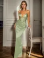 Sheath V-neck Pleated Floor-Length Silk Like Satin Porm Dress