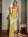 Sheath V-neck Pleated Floor-Length Silk Like Satin Porm Dress