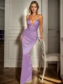 Sheath V-neck Pleated Floor-Length Silk Like Satin Porm Dress