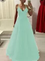 A-Line/Princess Spaghetti Straps Floor-Length Tulle Prom Dress With Appliques Lace