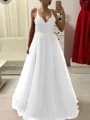 A-Line/Princess Spaghetti Straps Floor-Length Tulle Prom Dress With Appliques Lace