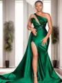 Sheath One-Shoulder Sequin Court Train Satin Porm Dress