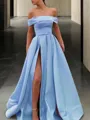 A-Line/Princess Off-the-Shoulder Sweep Train Satin Prom Dress With Leg Slit