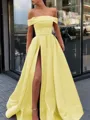 A-Line/Princess Off-the-Shoulder Sweep Train Satin Prom Dress With Leg Slit