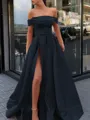 A-Line/Princess Off-the-Shoulder Sweep Train Satin Prom Dress With Leg Slit