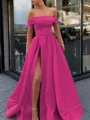 A-Line/Princess Off-the-Shoulder Sweep Train Satin Prom Dress With Leg Slit