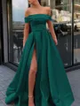 A-Line/Princess Off-the-Shoulder Sweep Train Satin Prom Dress With Leg Slit