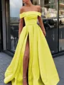 A-Line/Princess Off-the-Shoulder Sweep Train Satin Prom Dress With Leg Slit