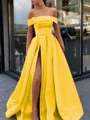 A-Line/Princess Off-the-Shoulder Sweep Train Satin Prom Dress With Leg Slit