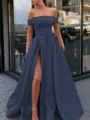 A-Line/Princess Off-the-Shoulder Sweep Train Satin Prom Dress With Leg Slit