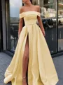 A-Line/Princess Off-the-Shoulder Sweep Train Satin Prom Dress With Leg Slit