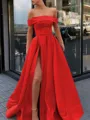 A-Line/Princess Off-the-Shoulder Sweep Train Satin Prom Dress With Leg Slit