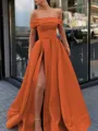 A-Line/Princess Off-the-Shoulder Sweep Train Satin Prom Dress With Leg Slit