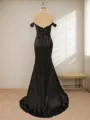 Sheath Silk Like Satin Off-the-Shoulder Appliques Lace Sweep Train Corset Porm Dress
