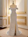 Sheath Off-the-Shoulder Pleated Sweep Train Porm Dress