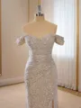 Sheath Off-the-Shoulder Pleated Sweep Train Porm Dress
