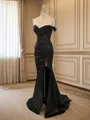 Sheath Silk Like Satin Off-the-Shoulder Appliques Lace Sweep Train Corset Porm Dress