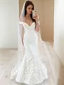 Trumpet/Mermaid Off-the-Shoulder Sweep Train Lace Wedding Dresses