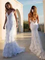 Trumpet/Mermaid V-neck Court Train Lace Wedding Dresses