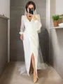 Sheath/Column V-neck Floor-Length Stretch Crepe Wedding Dresses
