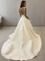 A-Line/Princess V-neck Chapel Train Satin Wedding Dresses