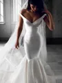Trumpet/Mermaid Off-the-Shoulder Sweep Train Satin Wedding Dresses