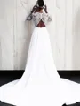 A-Line/Princess V-neck Sweep Train Stretch Crepe Wedding Dresses