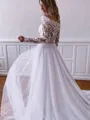 A-Line/Princess Off-the-Shoulder Sweep Train Tulle Wedding Dresses